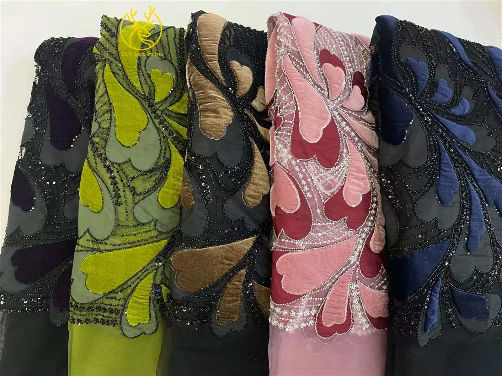 2025年最新 エレガントなアフリカのビーズ付きコットンレース生地 5ヤード フランス ナイジェリア スパンコールレース生地 パーティー イブニングドレス 縫製