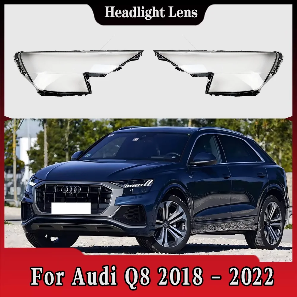

For Audi Q8 2018 2019 2020 2021 2022 Car Front Headlight Cover Transparent Lampshade Plexiglass Replace Original Lens Shell