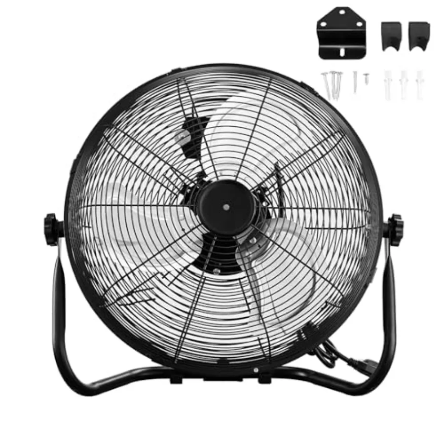 

16inch Heavy Duty Floor and Wall Mount Fan, 2-in-1 High Velocity Industrial Metal Fan with 3-Speed, Adjustable Tilt and Wall-Mo