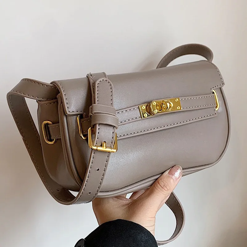 Ladies' Retro Shoulder Bag Fashion Temperament Lock Versatile Crossbody Bag 2025 Spring Texture PU Commuter Small Square Bag