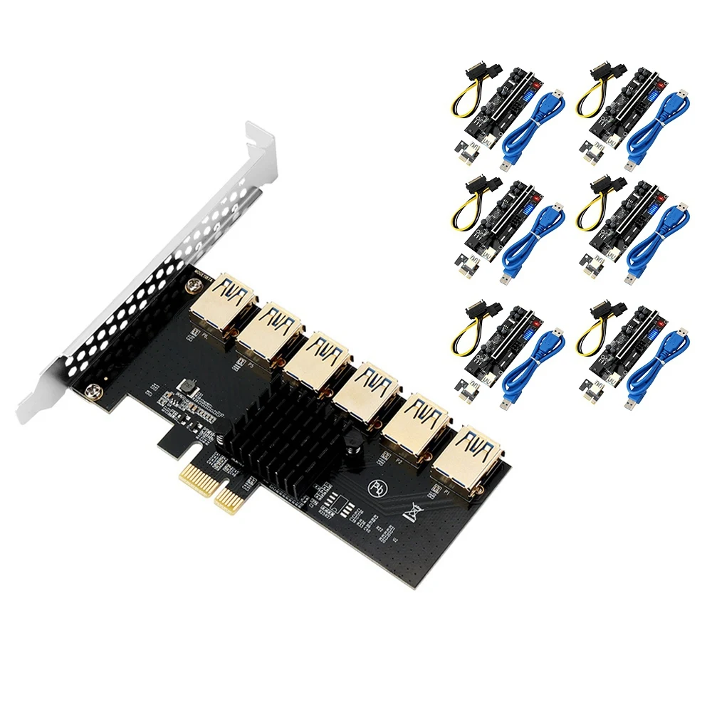 

VER009S Plus Riser Card+1 to 6 Graphics Card Expansion Card PCI Express Video Card X16 Extender Adapter for Miner Mining