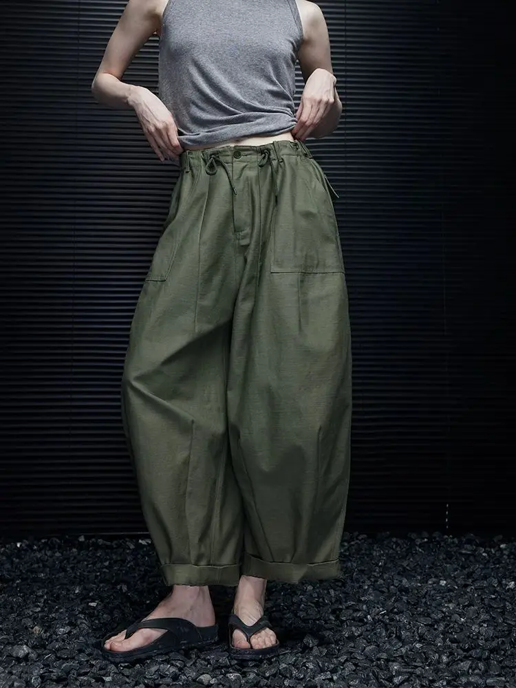 

Green Workwear Wide Leg Pants For Women In 2026 Summer, Loose And Luxurious, Lazy Style Cropped Pants