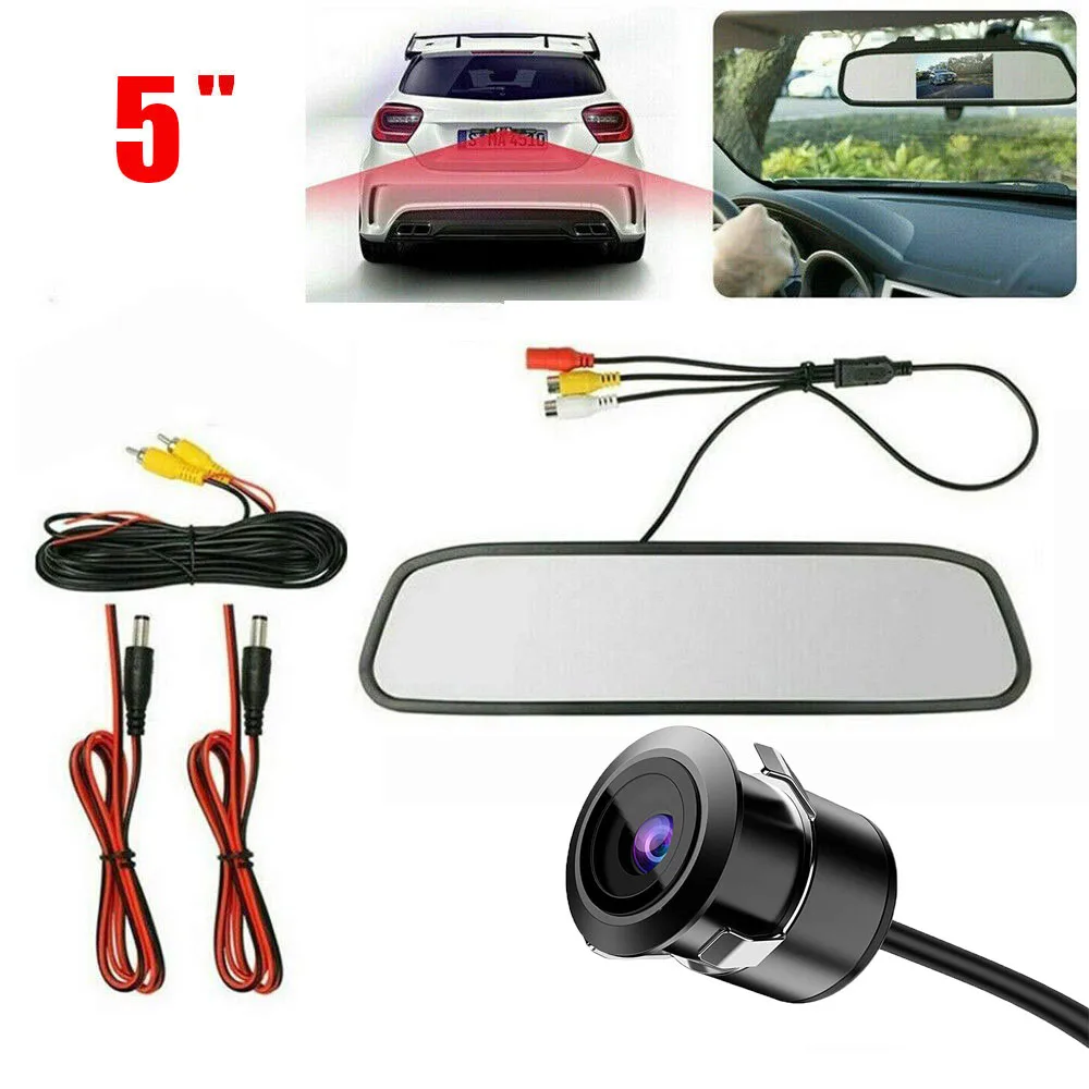 

5 inch LCD Rear View Mirror Monitor Reversing Backup Camera Kit for Car MPV RV SUV Parking Easy Installation