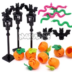 Marumine Halloween MOC Bricks Accessories Pumpkin Bat Snake 30103 20693 30115 Street Lamp Animals Classic Build Blocks Parts