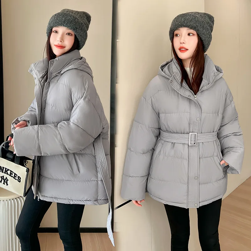 

Thick Warm Jacket Women Hoodies Long Sleeve Solid Parkas Belt Zipper Button Coats Lady Casual Loose Jackets Autumn Winter