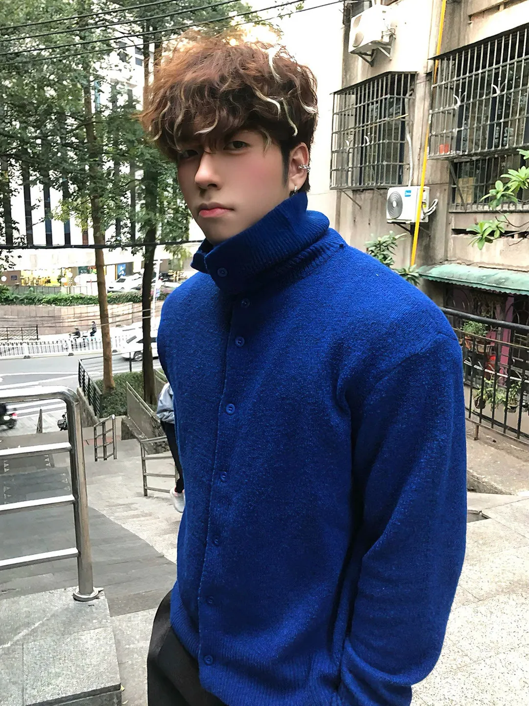 

Ретро-кардиган в корейском стиле с высоким воротником, мужской, осенне-зимний, свободный, парный, вязаный, теплый, удобный, с длинными рукавами