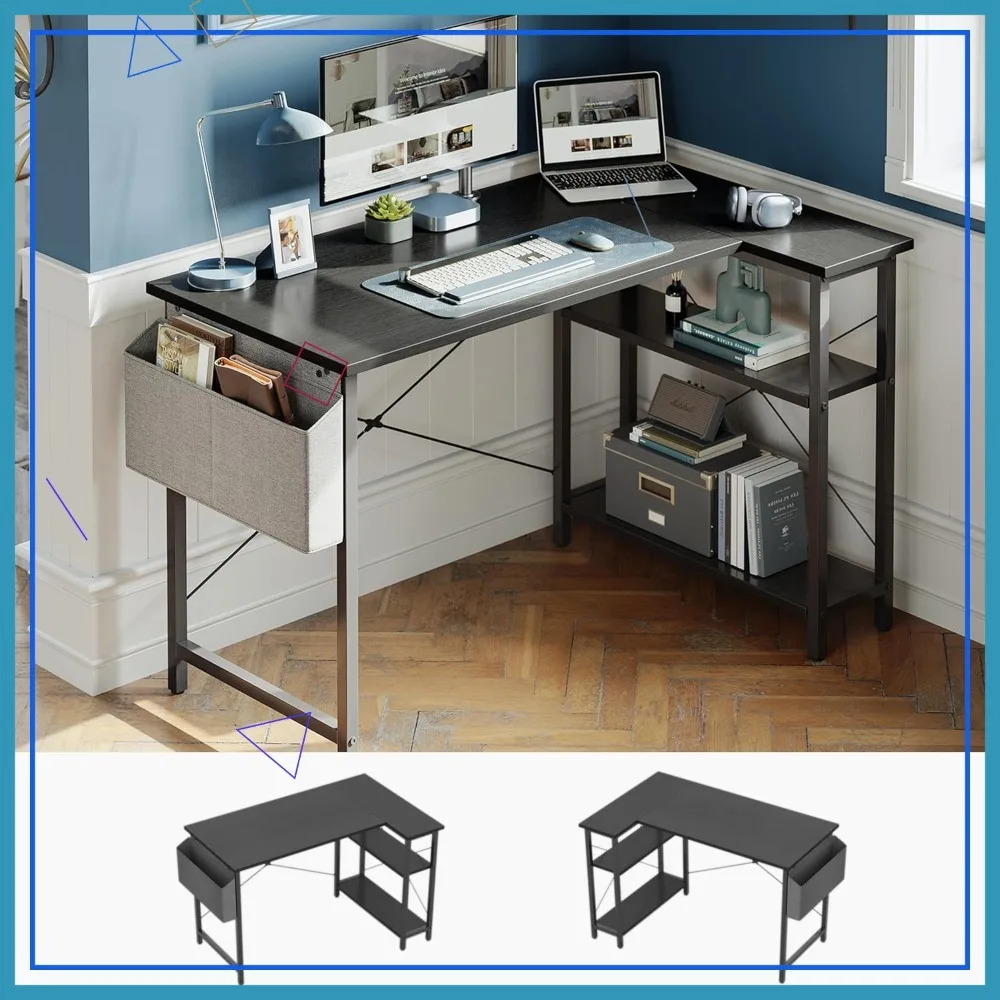 

40" L-Shaped Computer Desk with Reversible Storage Shelves, Home Office Corner Desk for Gaming Study Writing