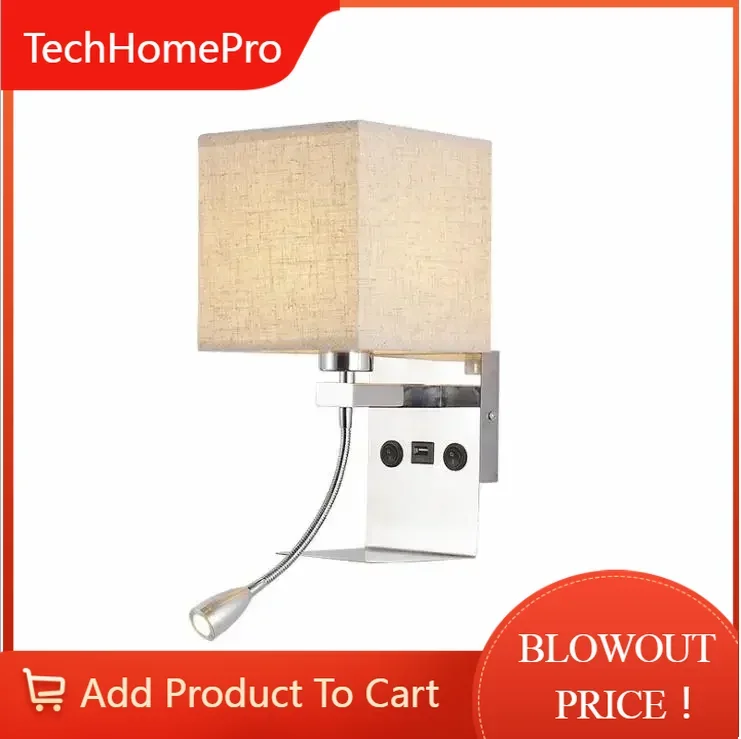 TechHPModern Simple Wall Lamp American Creative Bedroom USB Charging Wall Lamp European Hotel Room Bedside Lamp