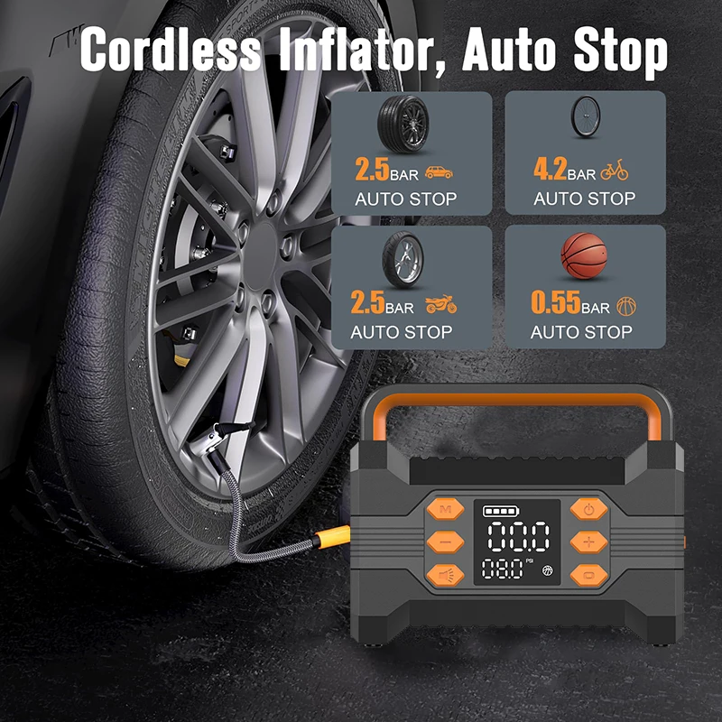 20000mAh Car Jump Starter 12V Battery Booster Portable Tire Inflator Emergency Power Bank 150PSI Pump