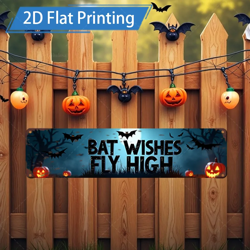 1 قطعة علامة معدنية ، 4x16 بوصة هالوين الخفافيش التمنيات يطير علامة عالية ، اليقطين وديكور الخفافيش لسياج الفناء #1