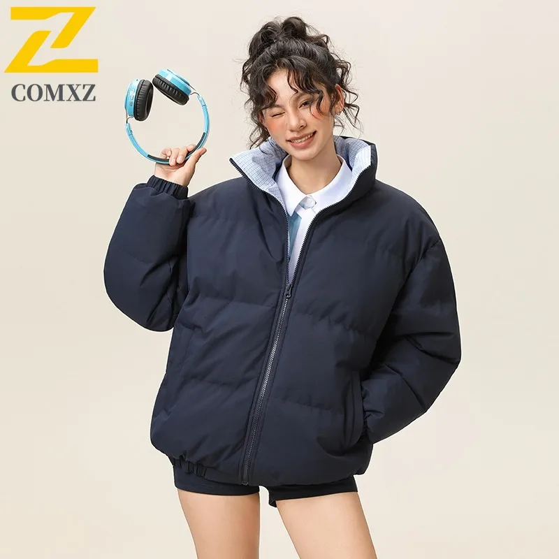

COMXZ модная наполненная куртка с воротником-стойкой, мужская ветрозащитная парка для пешего туризма, однотонная городская легкая зимняя одежда