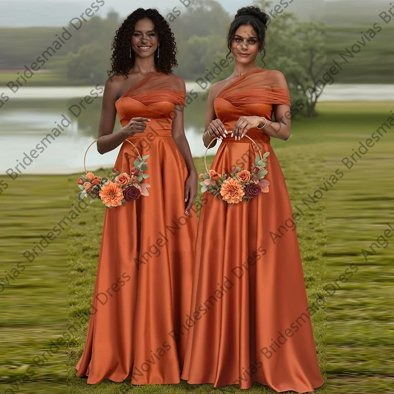 

Customized Long A Line One Shoulder Orange Bridesmaid Dresses 2025 Wedding Guest Party Gowns vestido de madrinha de casamento