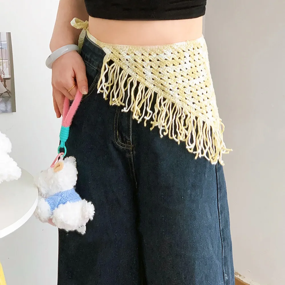

Bohemian Knitted Fringed Flap Ethnic Style Hand-knitted Triangle Back Flap Multifunctional Hollowing Out Tassel Hip Apron