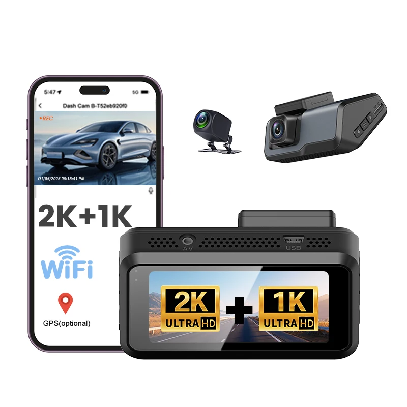 3 inch HD Display Wifi 2K+1K double Recording LCD Screen High Definition DVR Night Vision 1080p Cam Dual Lens Loop Recording