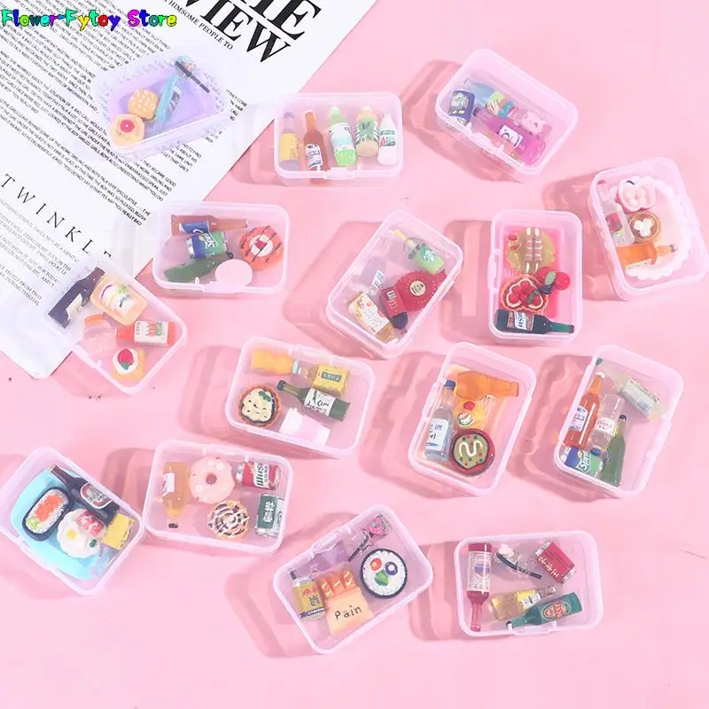 5PCS 1:12 Scale Mini Cute Dollhouse Miniature Drink Bottle Cake Desserts Bento Food Pretend Play Food Toy Kitchen Accessories