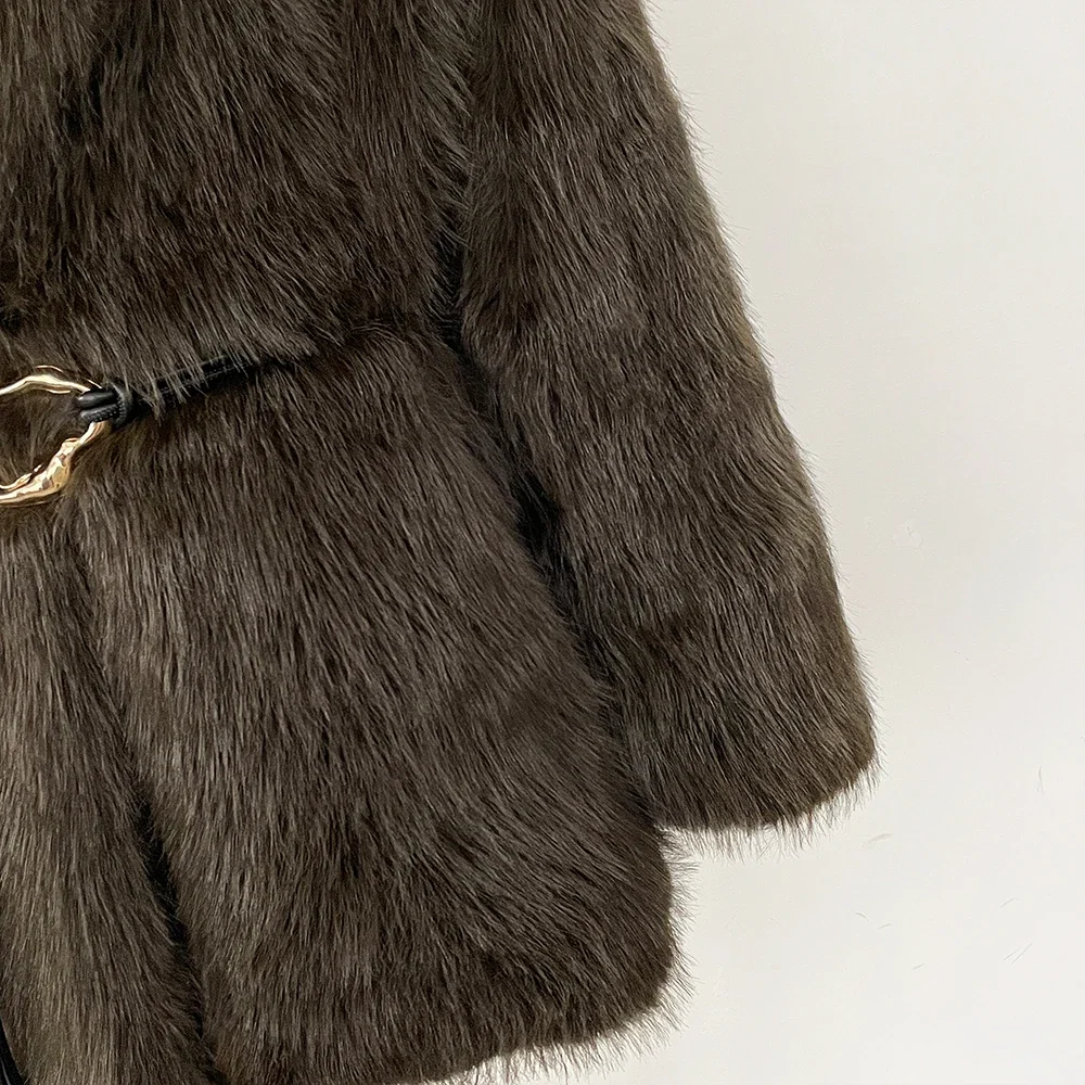 Fur Coat Eco-friendly Women 2025 Autumn Winter New Fashion Faux Fur Coat Female Belt Fur Fluffy Jacket Fake Fur Outerwear Spring
