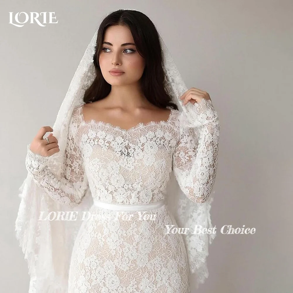 

LORIE Lace Mermaid Wedding Dresses Appliques Sweetheart Bride Gown Long Sleeve Muslim Bridal Dress Customized vestidos de novia