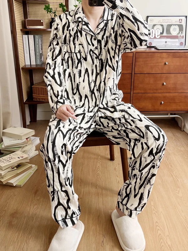 

DAIMELU long-sleeved pajamas men's spring sleepwear autumn male cotton casual thin youth Korean loungewear suit nightwear suit