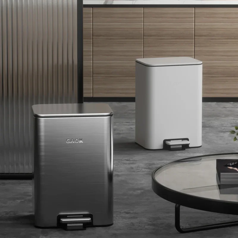 

Stainless Steel Trash Can With Lid Large Capacity Kitchen Bathroom Living Room Foot Pedal Dustbin Household Waste Container