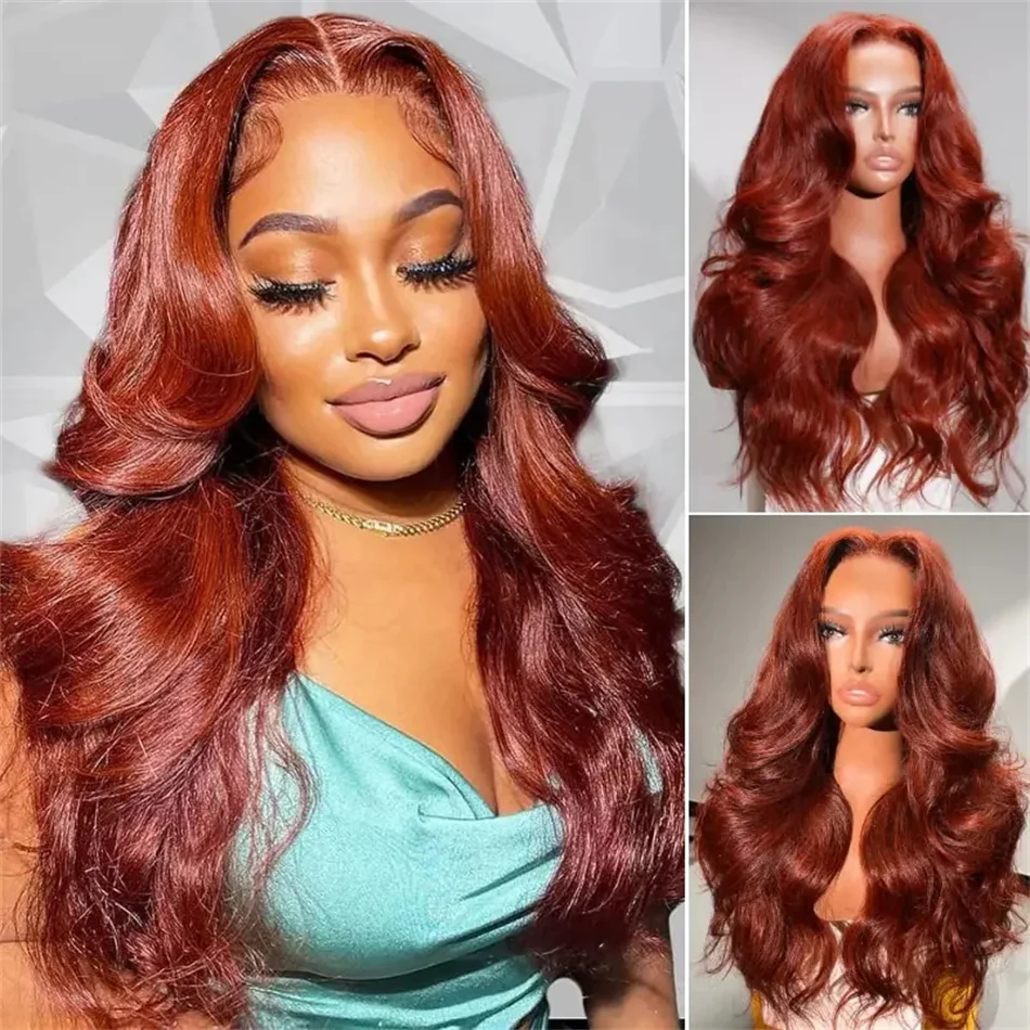 

Reddish Brown Human Hair Wig 13X4 HD Transparent Lace Front Human Hair Wig Body Wave Human Hair Lace Frontal Wigs For Women