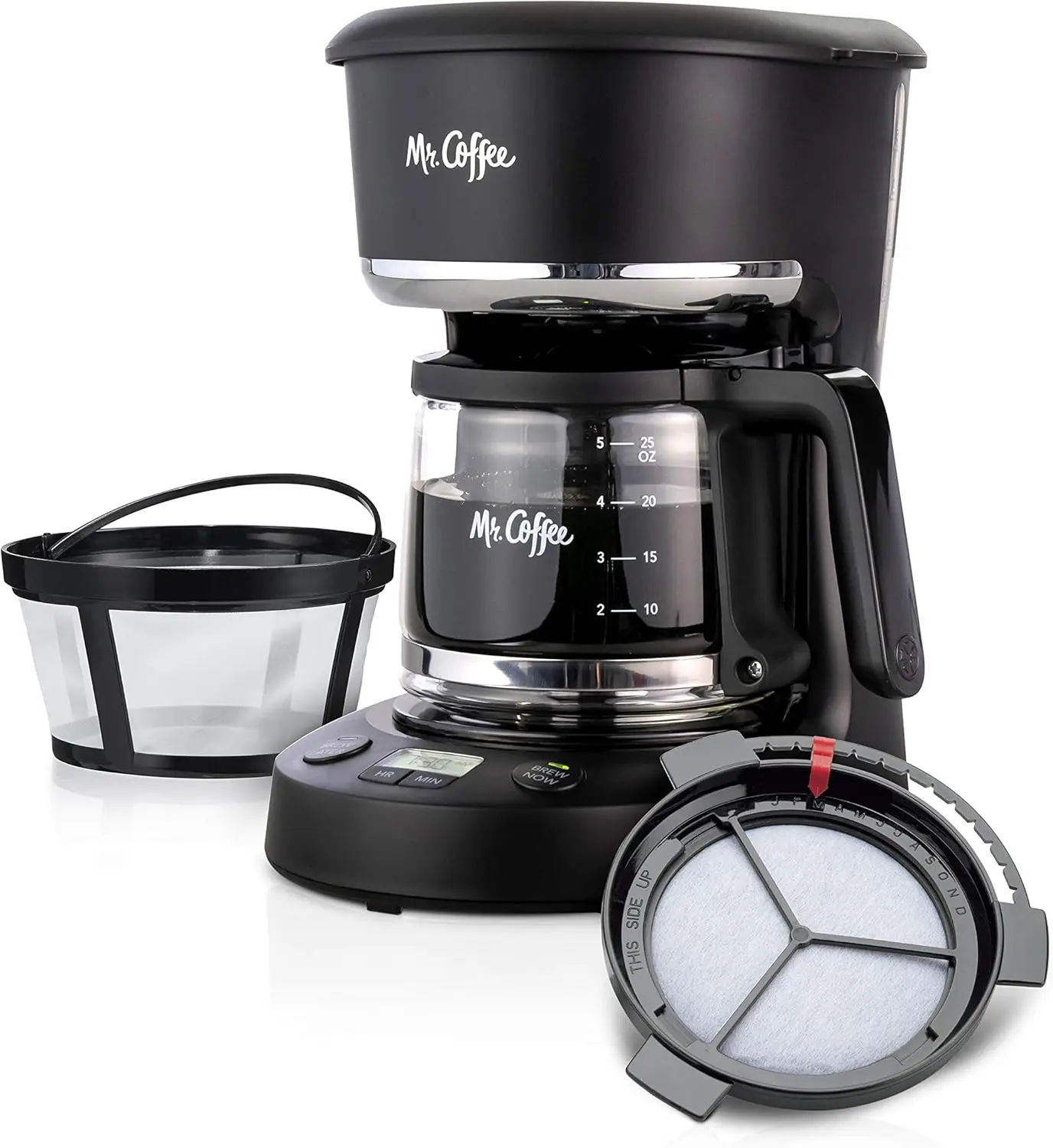

5-Cup Programmable Coffee Maker with Auto Pause, Compact Design, Glass Carafe, Black
