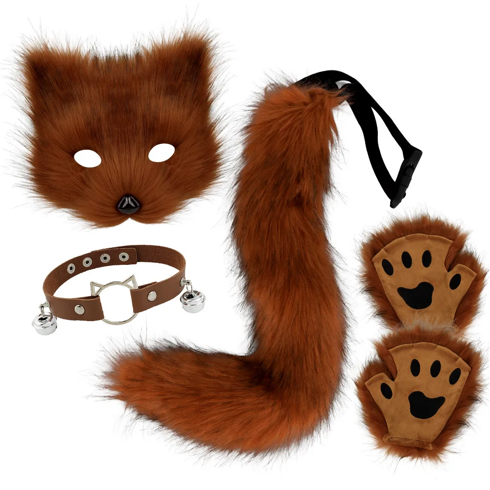 

Complete Fox Fursuit Starter Kit Realistic Mask Furry Paw Gloves Collar Fluffy Fox Tail Costume Role Play Set Comic Con Props