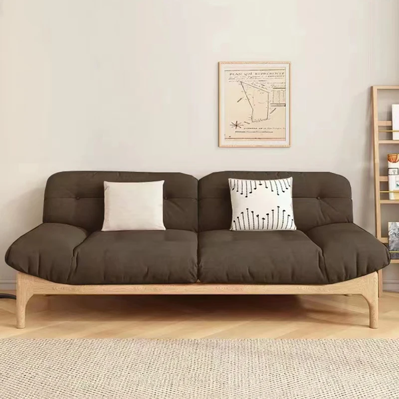 

Japanese style all solid wood cloud technology fabric sofa, small living room, three person natural wood down fabric sofa