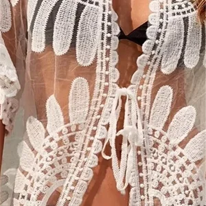 Blumenbedeckungen Strandbekleidung weißer Strandbedeckung für Frauenbäder 12 Hauptverkäufe Chic Beach Ausfahrt - №12