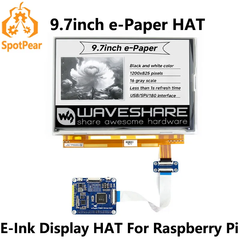 

9,7-дюймовый дисплей E-Ink для электронной бумаги HAT 1200x825 для Raspberry Pi