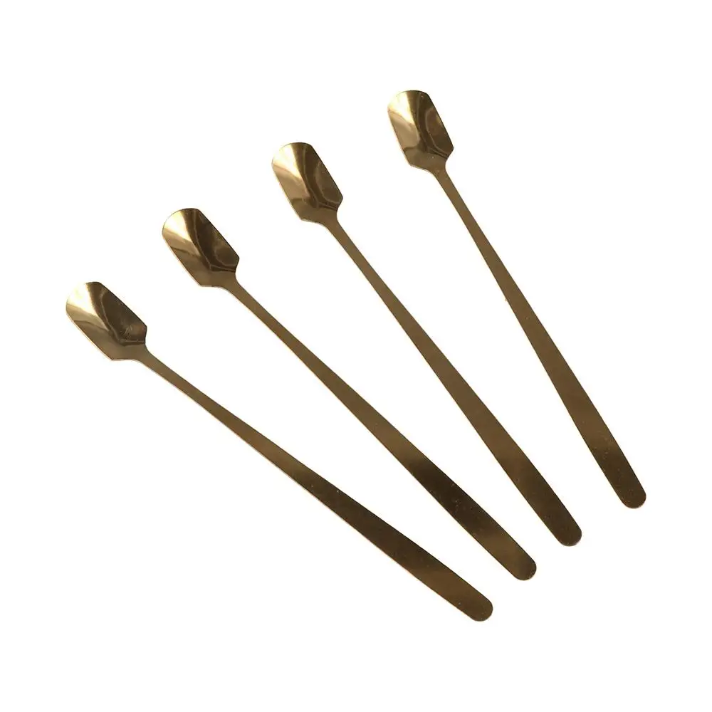 5pcs Personalized Long Handle Square Teaspoon Stainless Steel Silver/gold Coffee Stirring Spoons Dessert Scoops Cafe