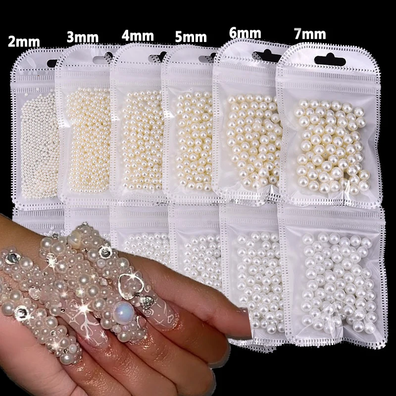 2/3/4/5/6MM Half Pearl 3D New Nail Decoration Various Sizes White Color Pearl Nail Charm For DIY Beauty nail Rhinetone 1Bag