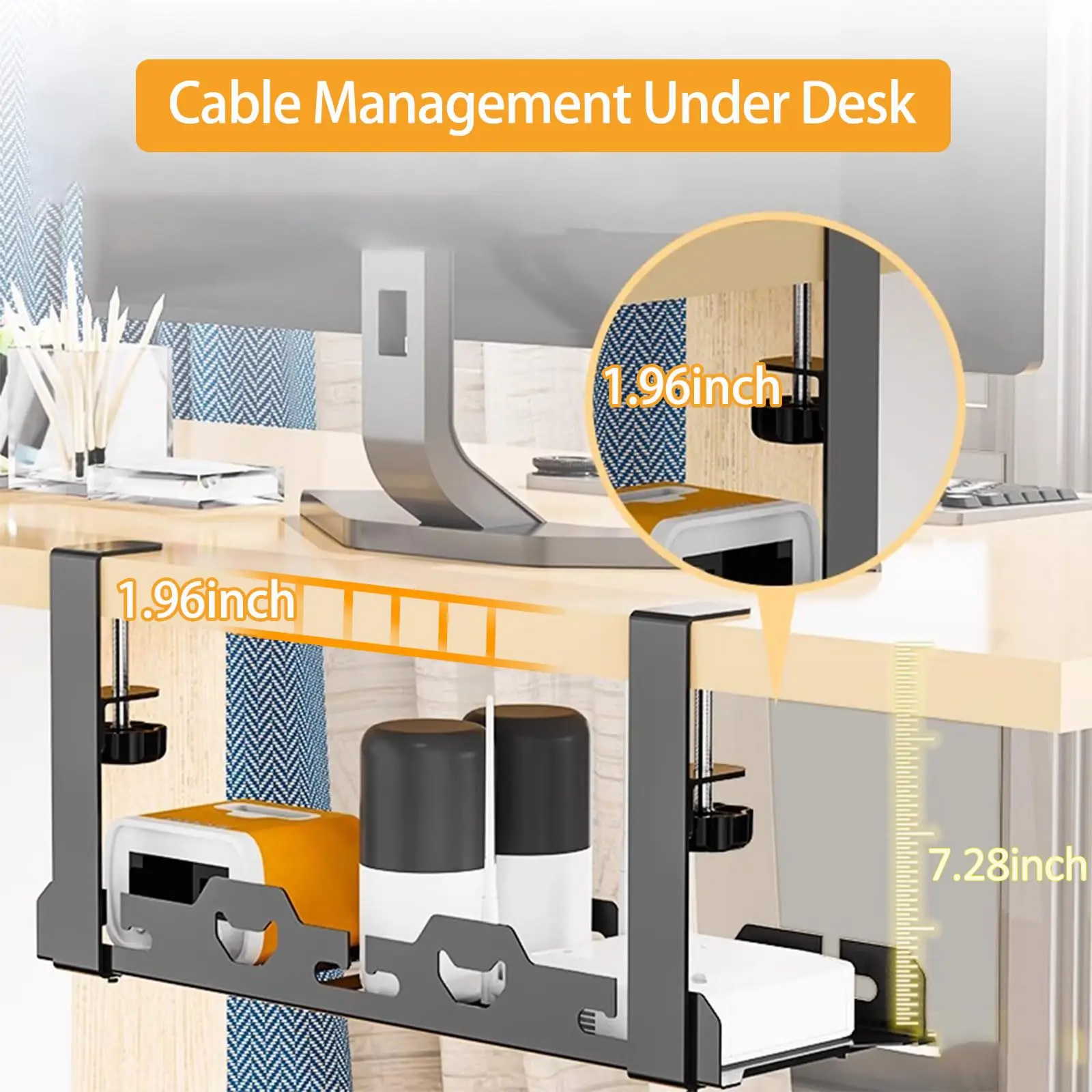 No Drill Sturdy Steel Under Desk Cable Management Tray Cord Hider Raceway Metal Cable Tray Strip Cord Holder for Wire Management