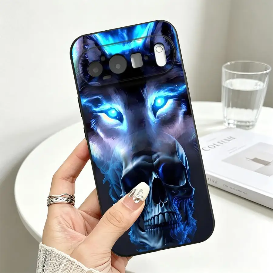 Case for Google Pixel 10A 7a 6 7 8 Pro 9a 10 9 Pro XL 6a 8a Funda Phone Cover Blue Flame Wolf Skull