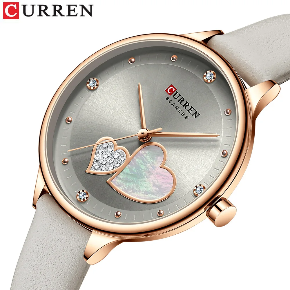 Reloj de cuarzo CURREN 9077 para mujer, elegante, bonito, resistente al agua, informal, con correa de cuero, reloj de pulsera para mujer