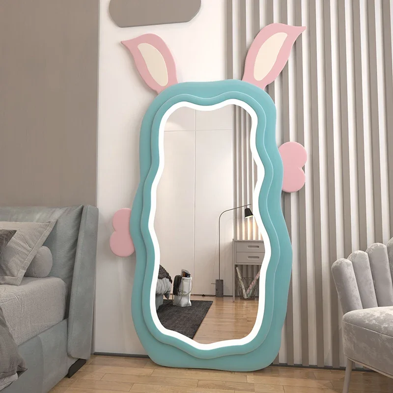 Night Irregular Light Full Body Mirror Pink Large Rabbit Modern Maiden Decor Mirror Apartment Vanity Espelho Espejo Decoration