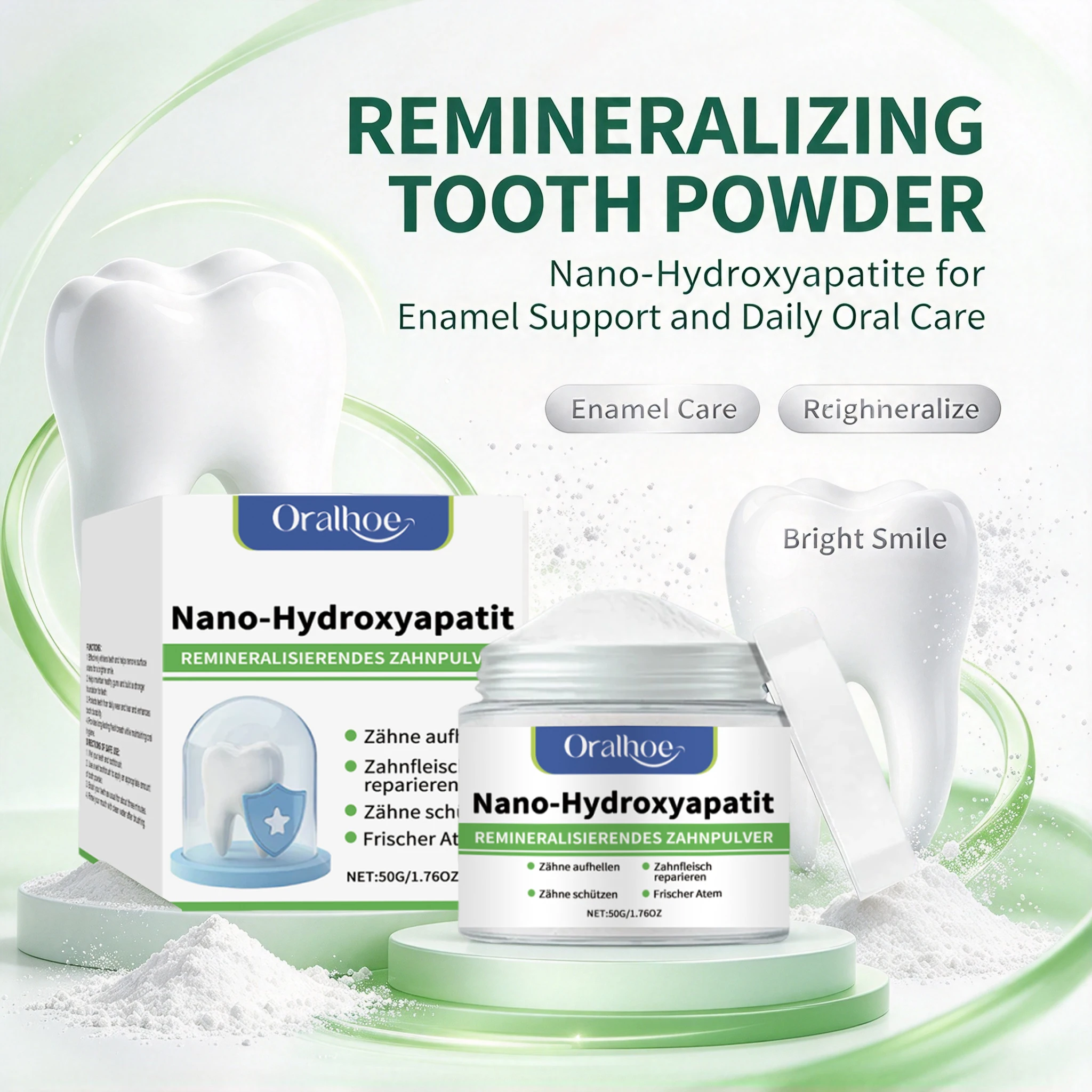Hydroxyapatite Teeth Whitening Powder Pro Oral Care Stain Removal For White Teeth Cleaning Fresh Breath Dental Care FluorideFree