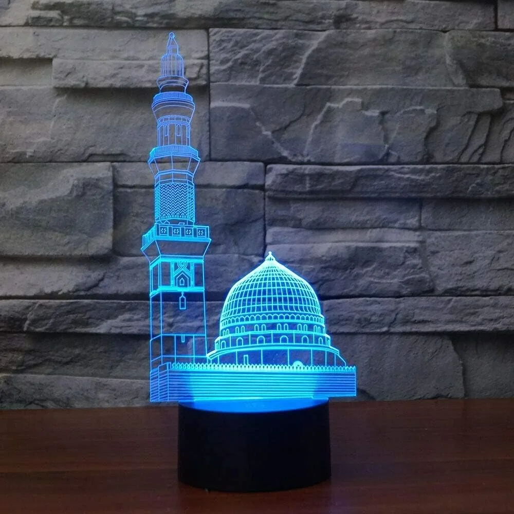 Nighdn 3D Islamic Muslim Castle Night Light 7/16 Color Change LED Table Desk Lamp Home Decoration Birthday for Muslims Gift