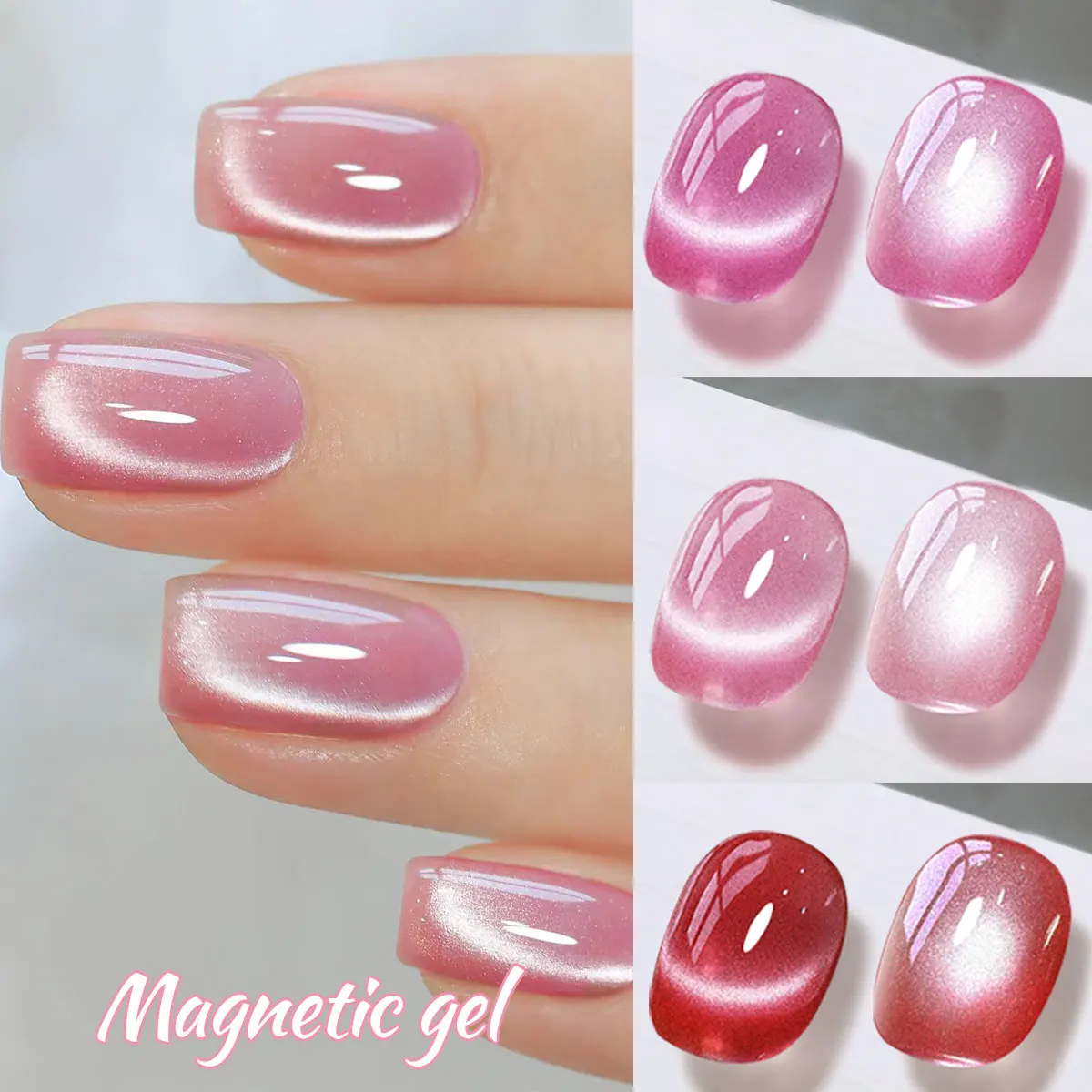 El esmalte de uñas magnético transparente holográfico brillante pulido en gel de ojo de gato de piedra de cristal de 6 piezas es un regalo para mujeres.