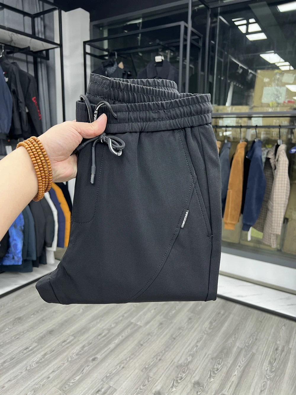 

able Casual Sports Men's Pants Pure Color Straight Leg Zipper mid Waist Warm Nylon Fiber Micro Stretch Spring Wear