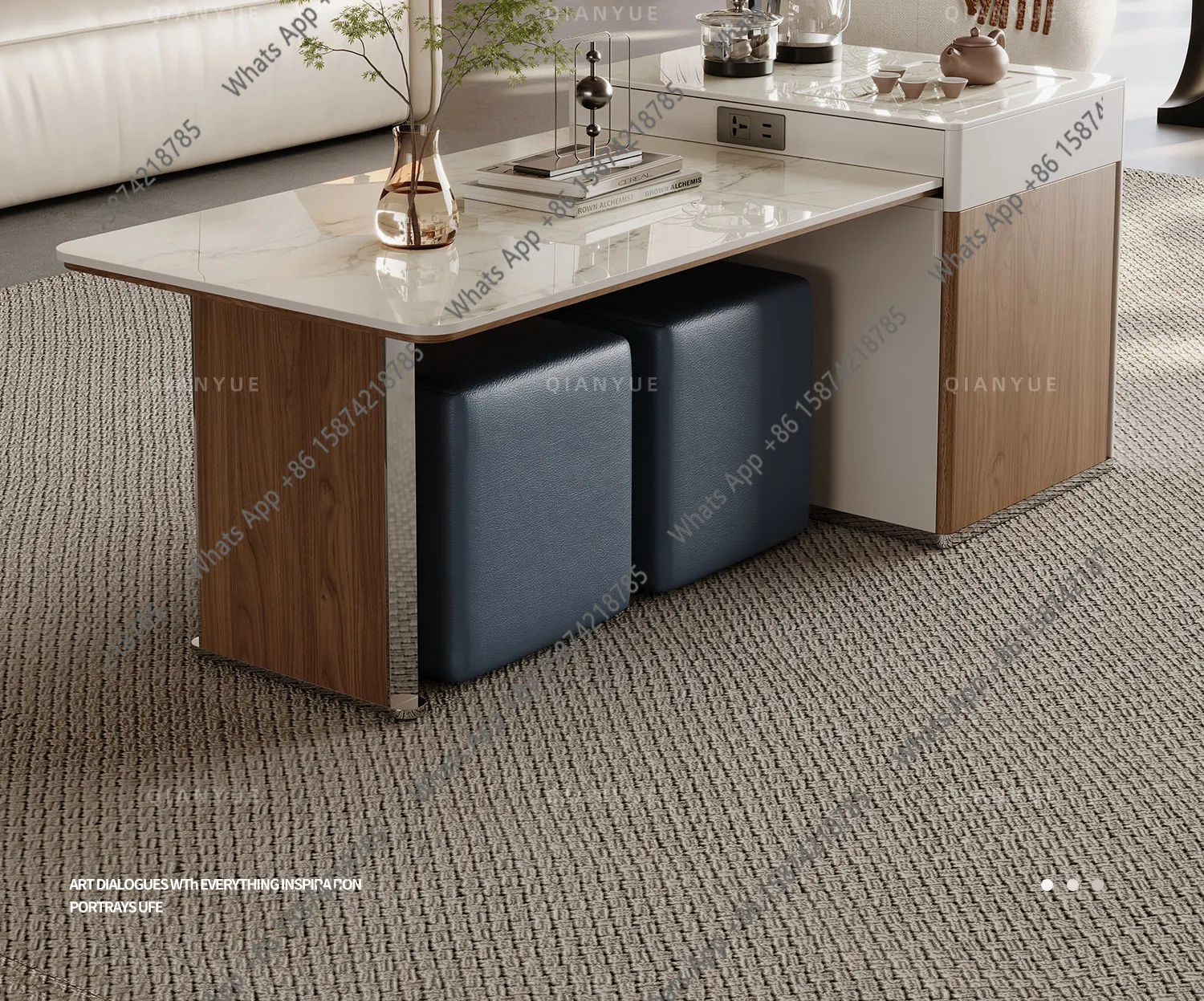 Ancient microcrystalline stone coffee table in the living room to make tea, integrated telescopic tea table, small apartment hou