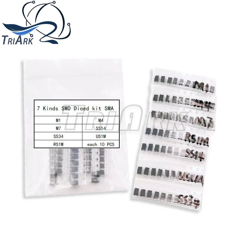 7 Kinds*10pcs=70PCS SMD Diode Package M1 (1N4001) M4 (1N4004) M7 (1N4007) SS14 US1M RS1M SS34 Kit New Original