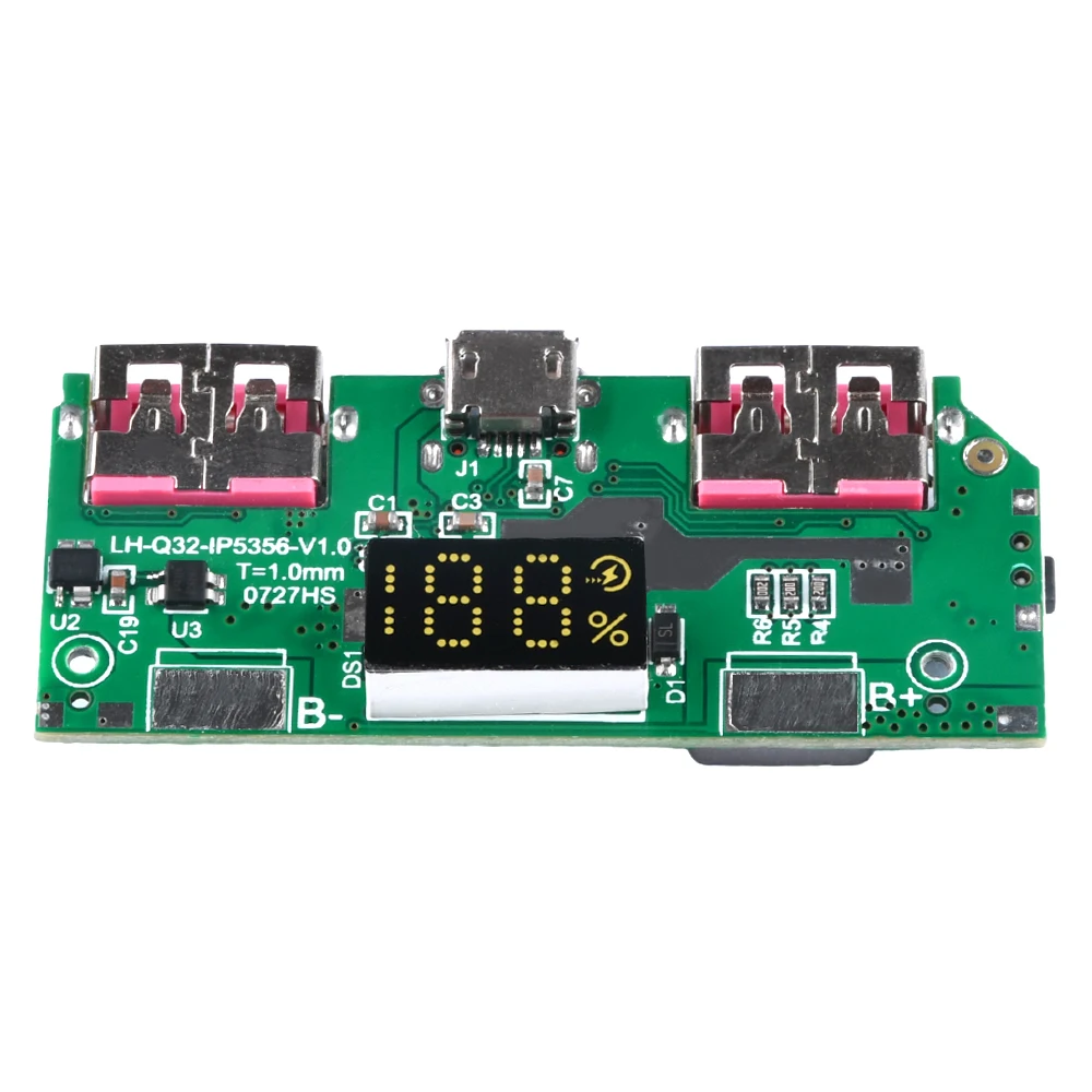 5V 3A  IP5356 lithium battery digital display fast charging module supports TYPE-C Micro USB QC3.0 2.0/PD3.0 PD2.0/AFC/FCP