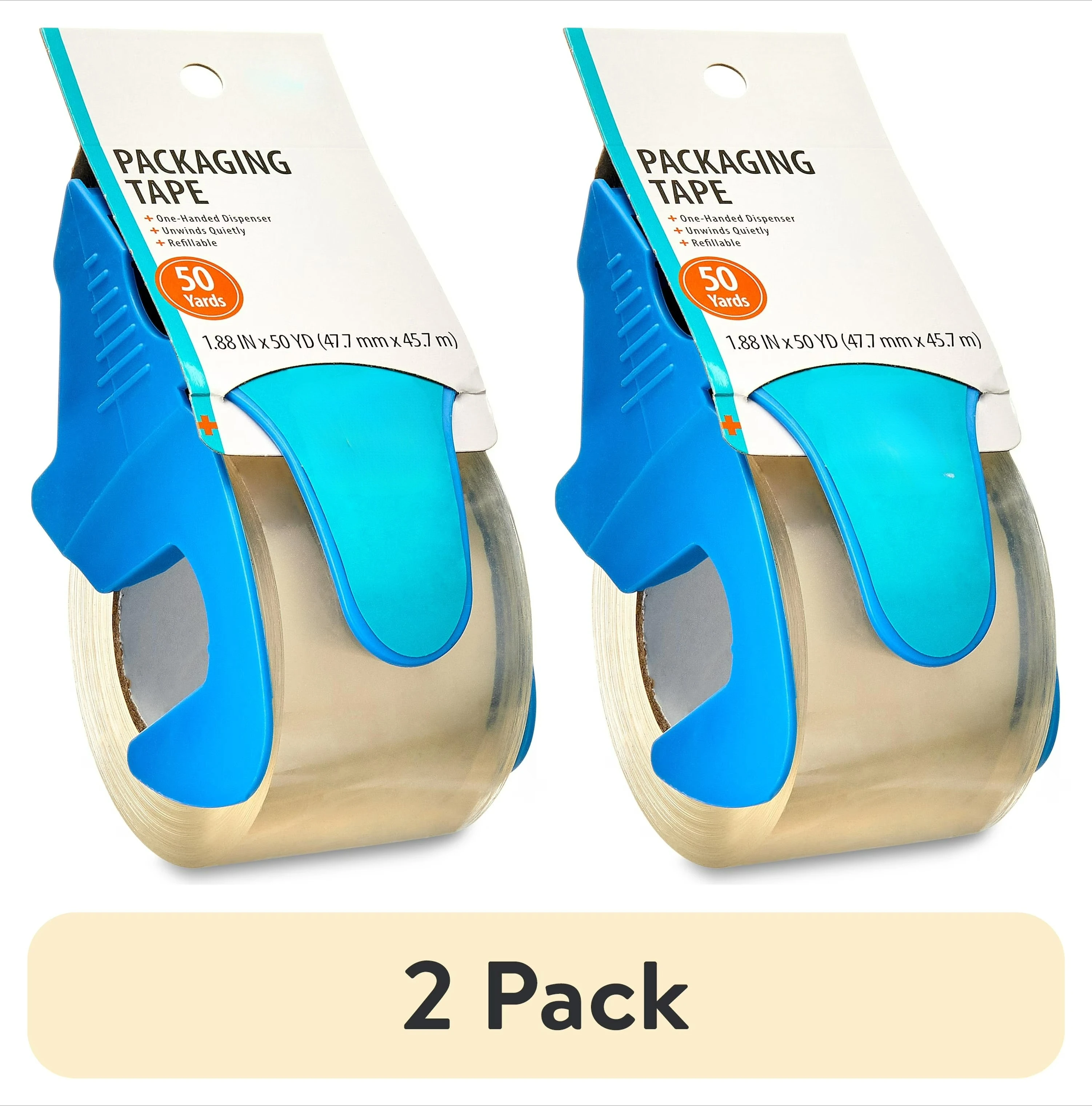 

(2 упаковки) Упаковочная лента с диспенсером для работы одной рукой, прозрачная, 1,88 дюйма. x 50 ярдов.