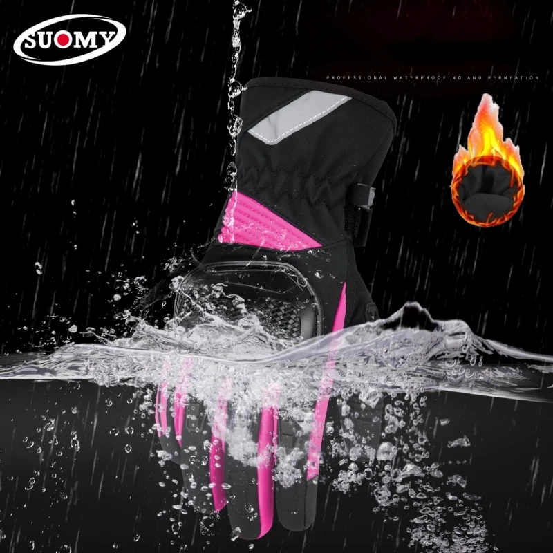 Winter Warm Anti-fall Motorcycle Gloves Women Waterproof Thermal Windproof Touchscreen Anti-Skid Bike Moto Gloves Pink Purple view 6
