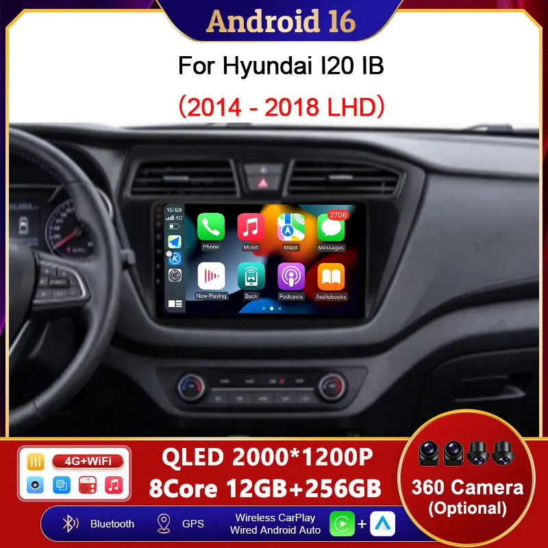 9 inch For Hyundai I20 IB 2014 - 2018 LHD Car Multimedia Player Intelligent System DSP Stereo Wireless CarPlay 4G Head Unit QLED