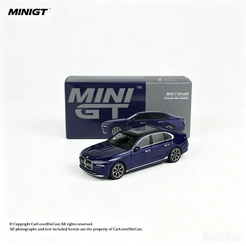 MINIGT1:64 BMW i7 xDrive60 Tanzanite alloy car model, static decoration, adult collectibles, creative gifts, boys' toys.