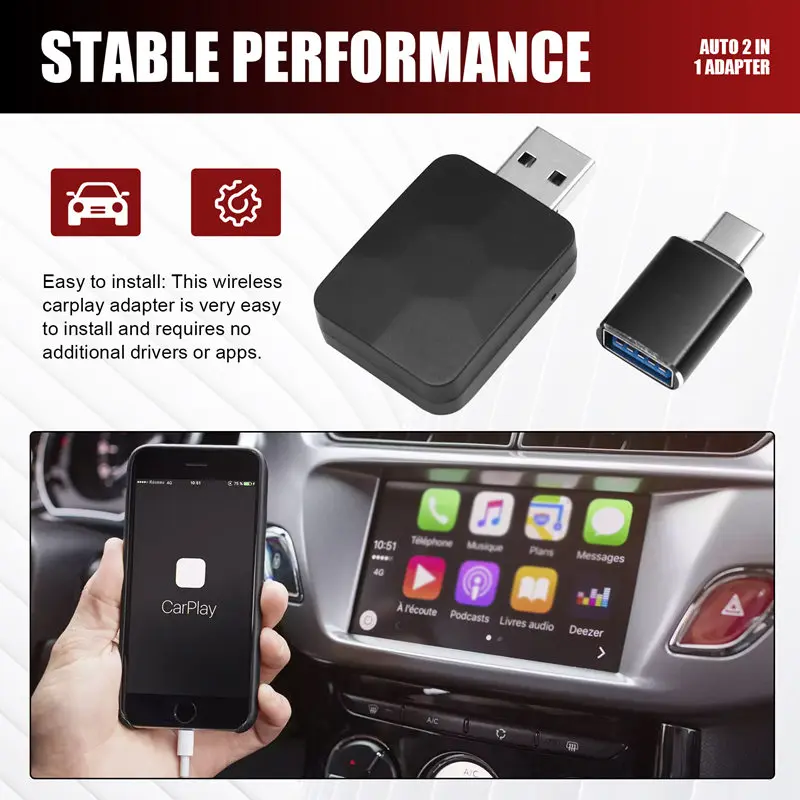 New-Car Upgrade Wireless Carplay And Android Auto 2 In 1 Adapter Wifi Smart Dongle For Converting Factory Wired To Wireless