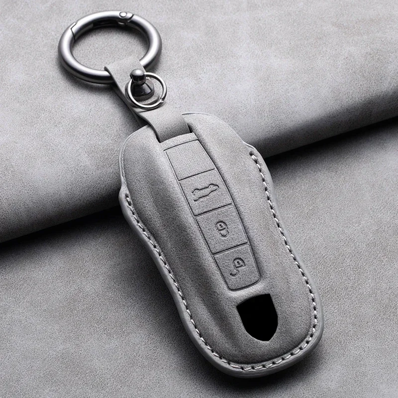 Car Key Case Cover Shell For Porsche Panamera Spyder Carrera Macan Cayman Cayenne 911 970 981 991 Leather Car Keychain