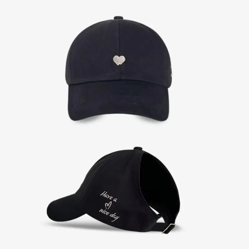 

39BB Girl Embroidery Heart Baseball Caps Eye Catching Travel Gathering Visors Hat Teens Half Empty Top Hat for Cycling Hiking