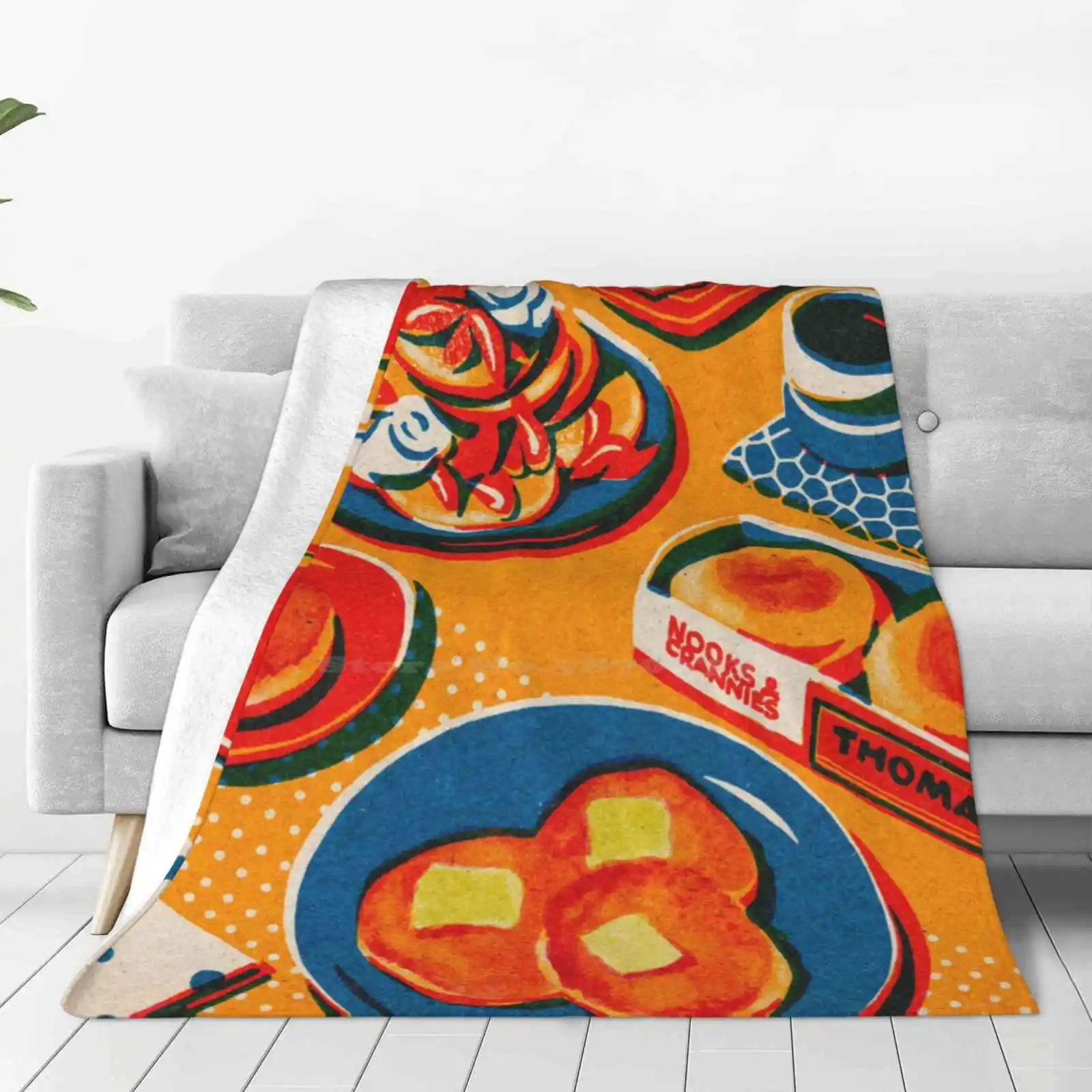 Breakfast O Top Quality Comfortable Bed Sofa Soft Blanket Breakfast Orange Colorful Abstract Pancake Strawberry Butter Cheese